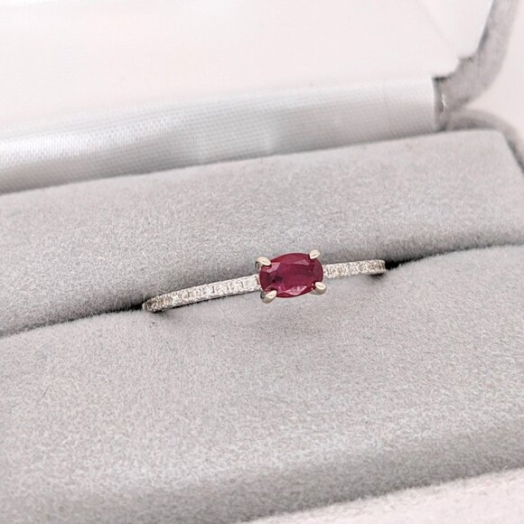 Ruby Ring in Solid 14K Gold with Natural Diamond Accented Shank - Picture 5 of 10
